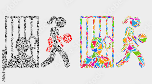 Juvenile justice collage icon of triangle elements which have various sizes and shapes and colors. Geometric abstract vector illustration of juvenile justice.