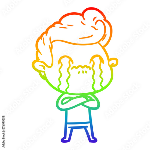 rainbow gradient line drawing cartoon man crying