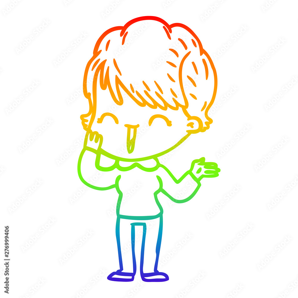rainbow gradient line drawing cartoon laughing woman rainbow gradient line drawing cartoon laughing woman