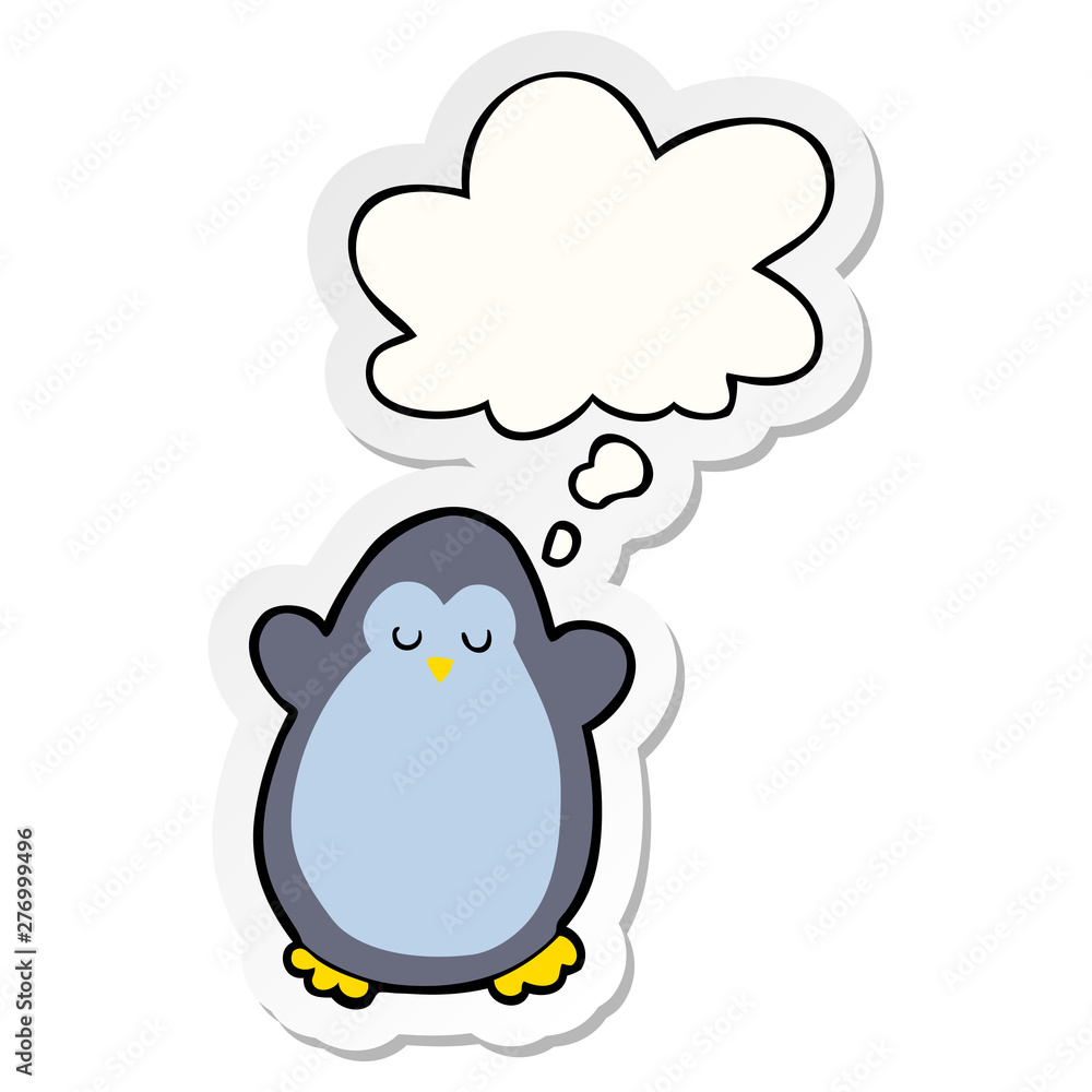 cartoon penguin and thought bubble as a printed sticker cartoon penguin and thought bubble as a printed sticker