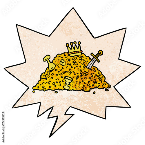 cartoon ple of treasure and speech bubble in retro texture style