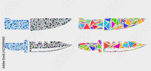 Knives collage icon of triangle elements which have variable sizes and shapes and colors. Geometric abstract vector illustration of knives.