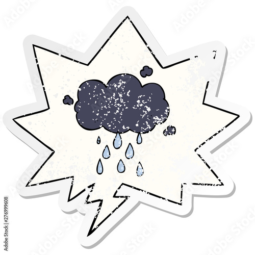 cartoon cloud raining and speech bubble distressed sticker