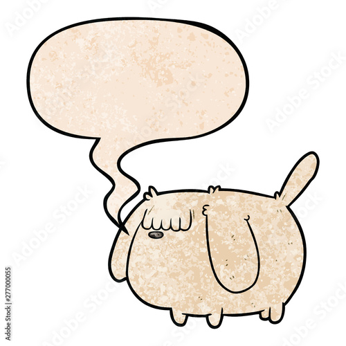 cute funny cartoon dog and speech bubble in retro texture style