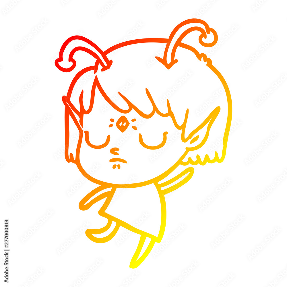 warm gradient line drawing cartoon alien girl warm gradient line drawing cartoon alien girl