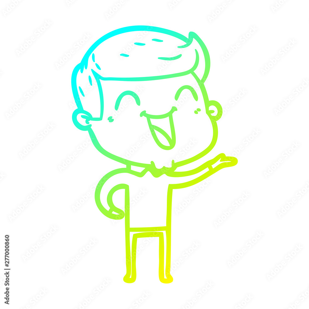 cold gradient line drawing cartoon man laughing