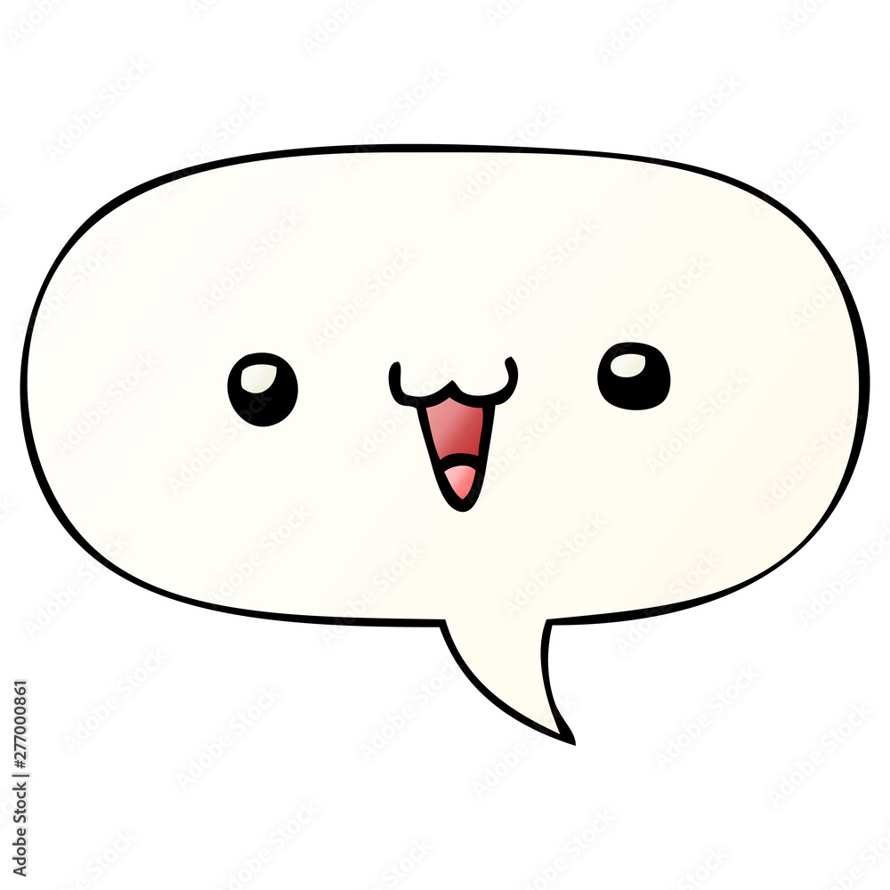 cute happy face cartoon and speech bubble in smooth gradient style cute happy face cartoon and speech bubble in smooth gradient style