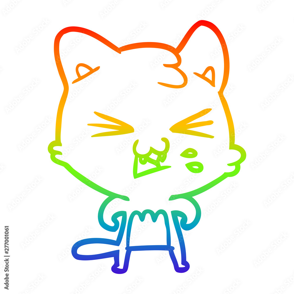 rainbow gradient line drawing cartoon cat hissing rainbow gradient line drawing cartoon cat hissing