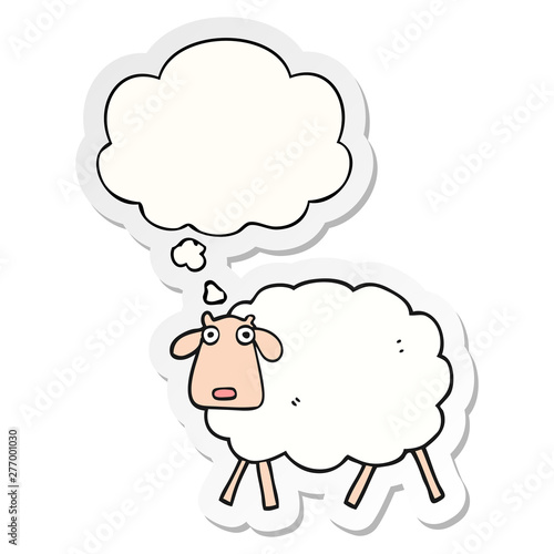 cartoon sheep and thought bubble as a printed sticker