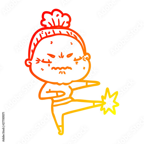 warm gradient line drawing cartoon annoyed old lady