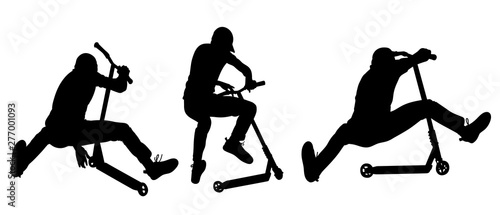 Obraz na plátně Teenager performs jumping tricks on a scooter