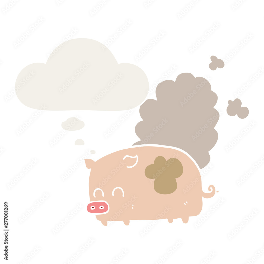 cartoon smelly pig and thought bubble in retro style cartoon smelly pig and thought bubble in retro style