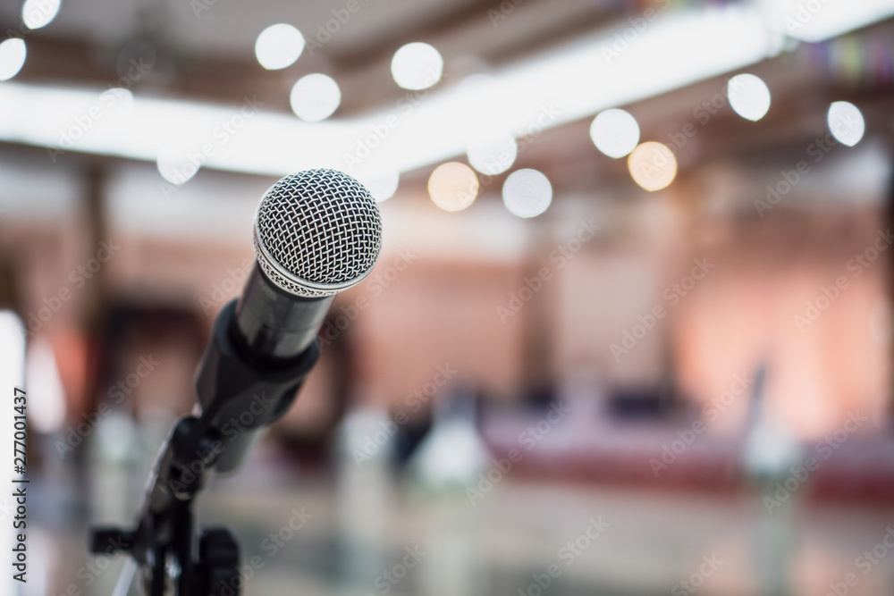 Seminar Conference Concept : Microphones for speech or speaking in seminar conference hall, prepare for talking lecture to audience university. Business meeting or education teaching ideas Seminar Conference Concept : Microphones for speech or speaking in seminar conference hall, prepare for talking lecture to audience university. Business meeting or education teaching ideas