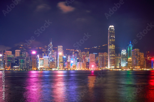 night cityscape view of hong kong victoria harbour