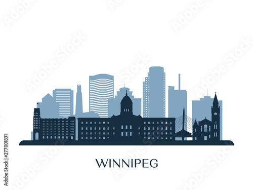 Winnipeg skyline  monochrome silhouette. Vector illustration.