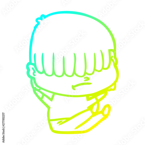 cold gradient line drawing cartoon boy with untidy hair