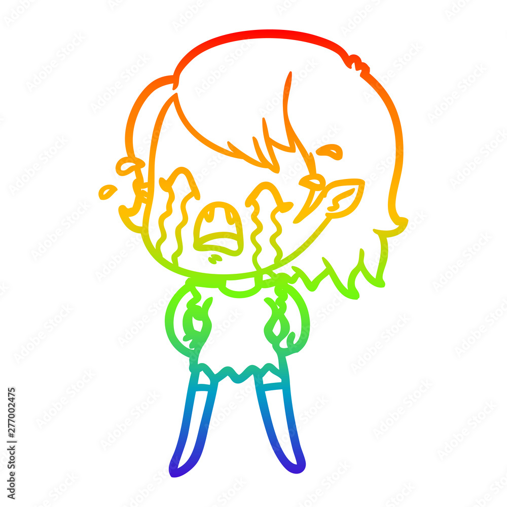 rainbow gradient line drawing cartoon crying vampire girl rainbow gradient line drawing cartoon crying vampire girl