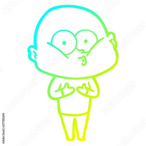 cold gradient line drawing cartoon bald man staring