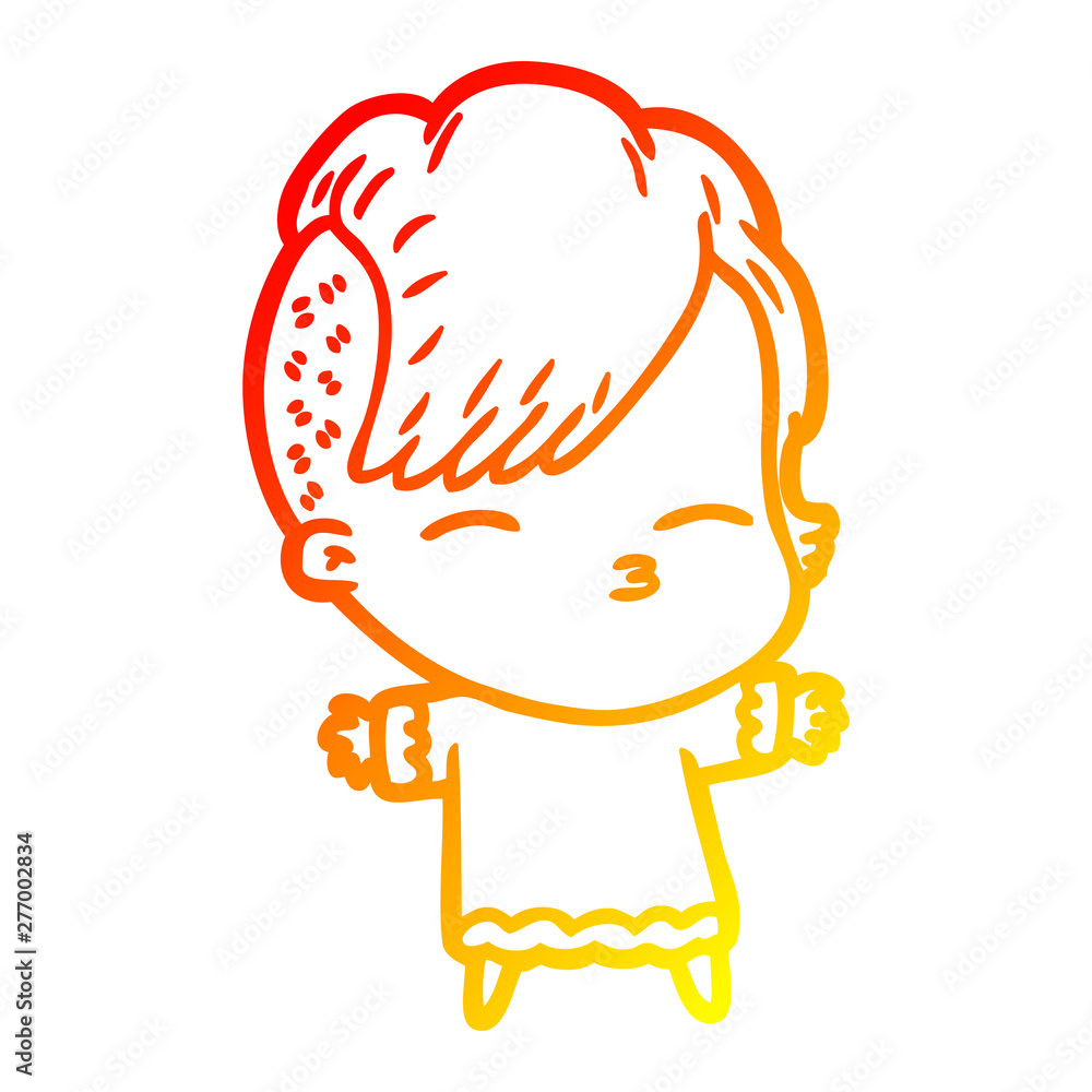 warm gradient line drawing cartoon squinting girl warm gradient line drawing cartoon squinting girl