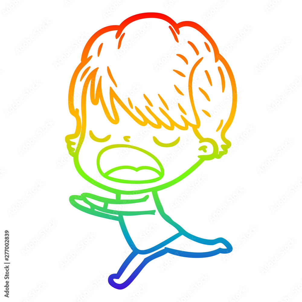 rainbow gradient line drawing cartoon woman talking rainbow gradient line drawing cartoon woman talking