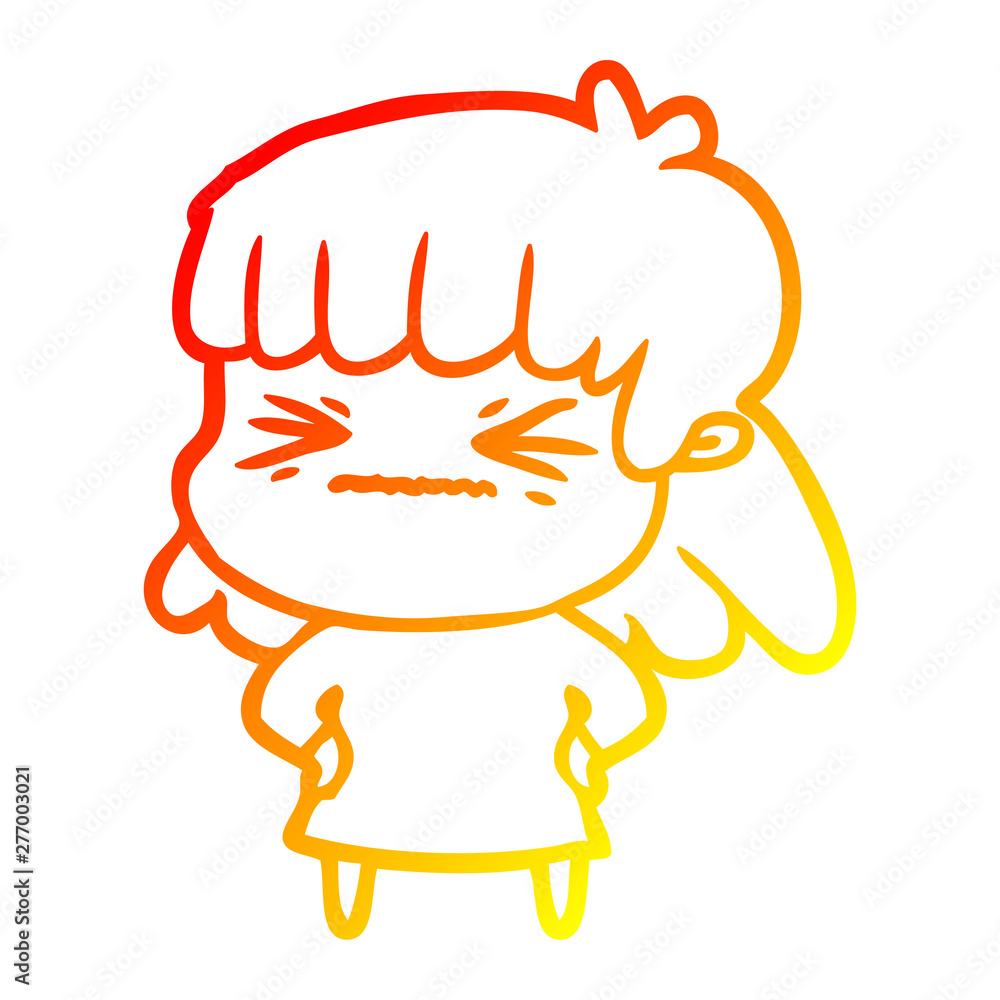 warm gradient line drawing cartoon angry girl warm gradient line drawing cartoon angry girl