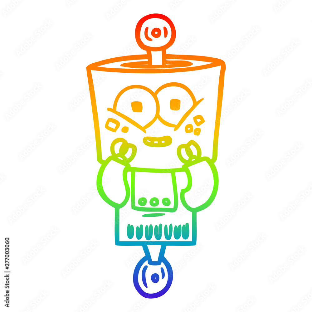 Naklejka premium rainbow gradient line drawing happy cartoon robot