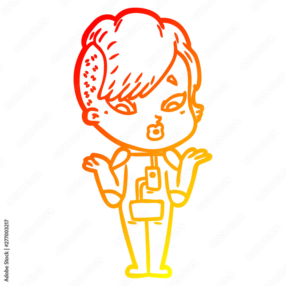 warm gradient line drawing cartoon surprised girl in science fiction clothes warm gradient line drawing cartoon surprised girl in science fiction clothes