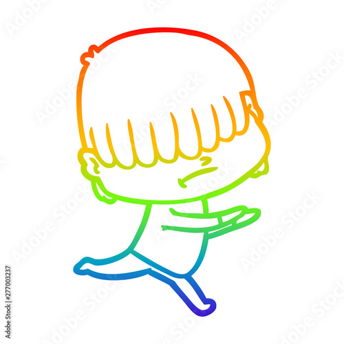 rainbow gradient line drawing cartoon boy with untidy hair