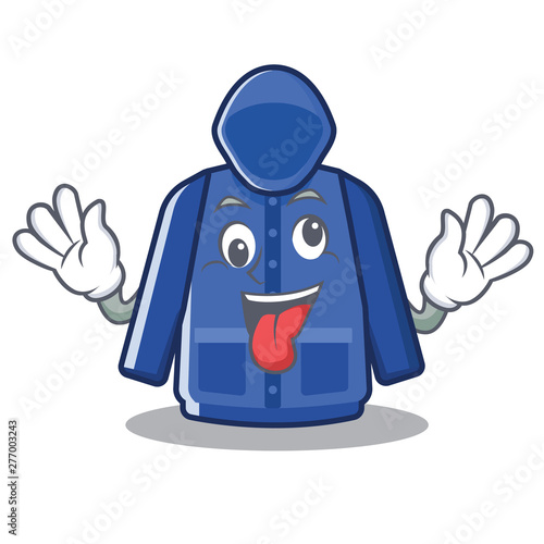 Crazy raincoat behind in the character door