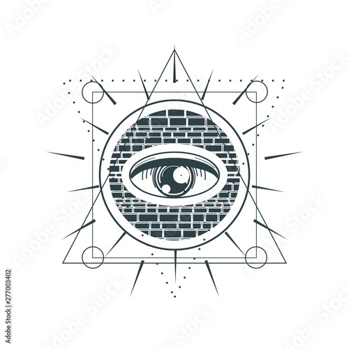 Mystical geometry symbol. Linear alchemy, occult, philosophical sign. For music album cover, poster, sacramental design. Astrology and religion concept.