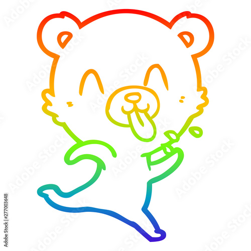rainbow gradient line drawing rude cartoon polar bear sticking out tongue