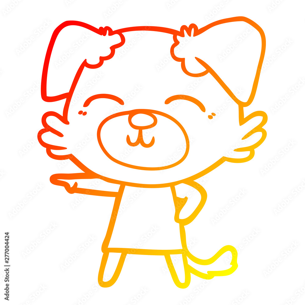 Obraz premium warm gradient line drawing cartoon dog in dress pointing