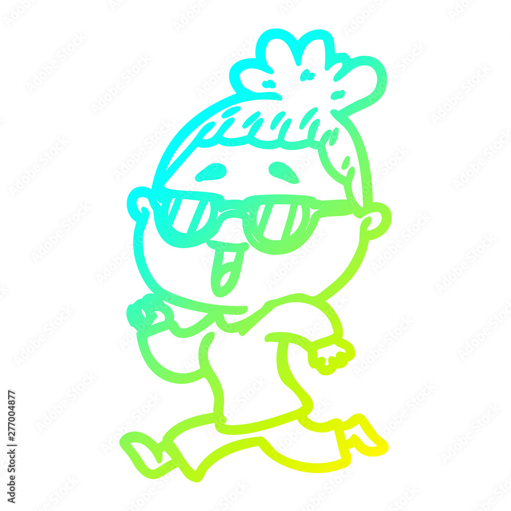 Fototapeta premium cold gradient line drawing cartoon happy woman wearing spectacles