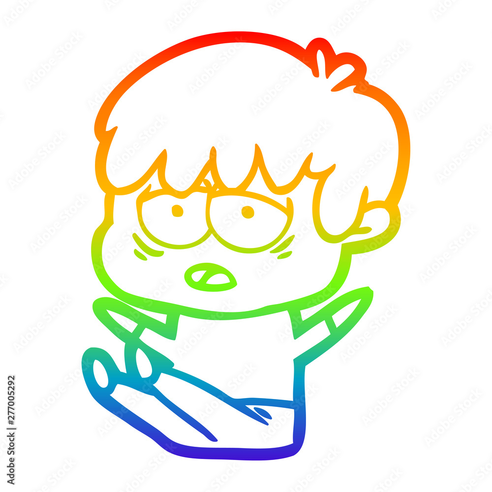 rainbow gradient line drawing cartoon exhausted boy rainbow gradient line drawing cartoon exhausted boy