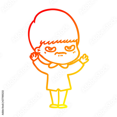 warm gradient line drawing annoyed cartoon boy