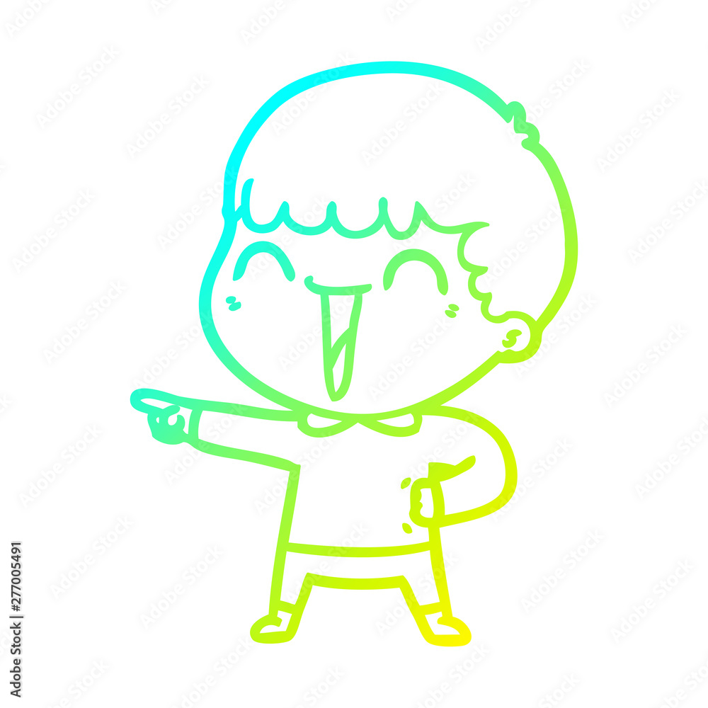 cold gradient line drawing cartoon happy man