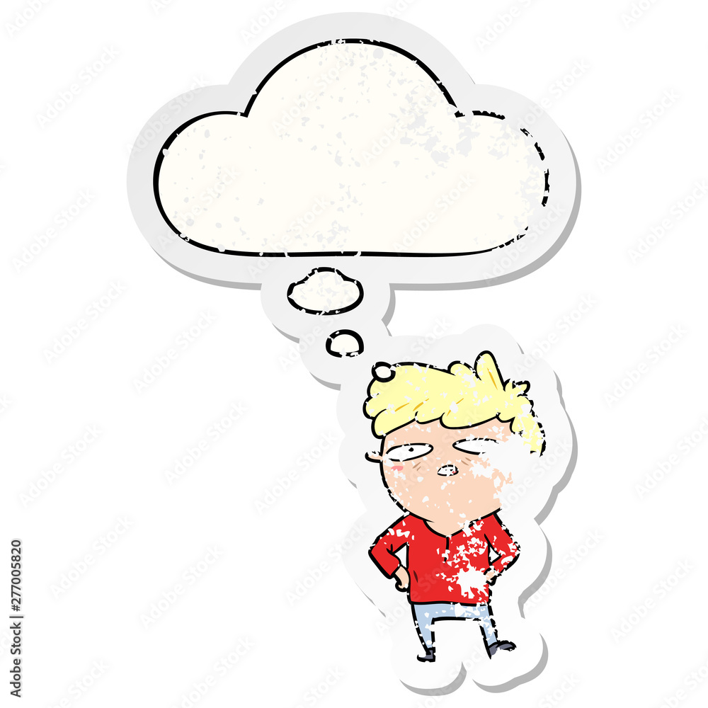 cartoon impatient man and thought bubble as a distressed worn sticker cartoon impatient man and thought bubble as a distressed worn sticker