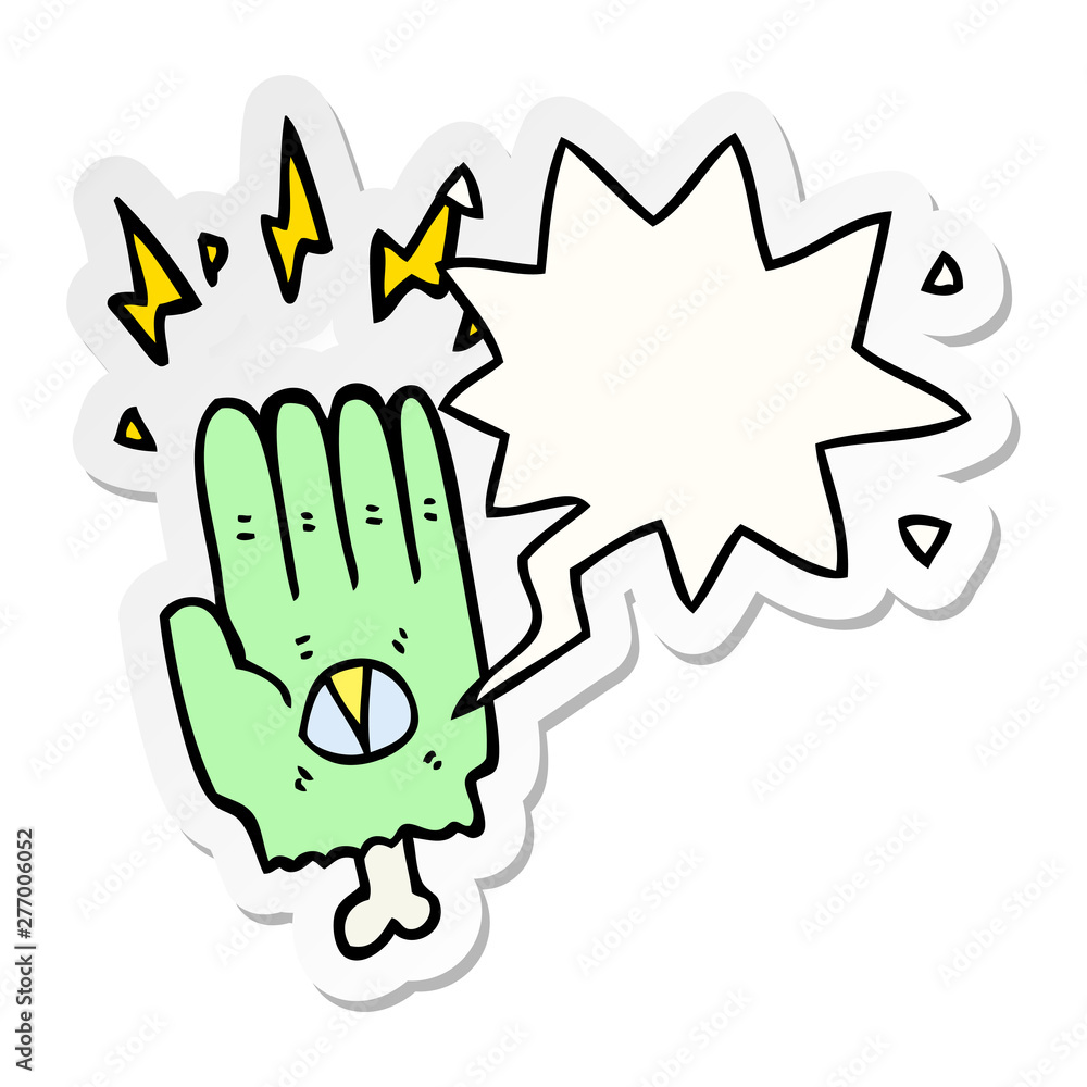 spooky halloween zombie hand and speech bubble sticker spooky halloween zombie hand and speech bubble sticker