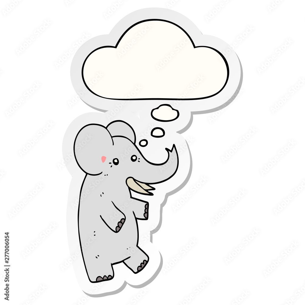 cartoon elephant and thought bubble as a printed sticker cartoon elephant and thought bubble as a printed sticker