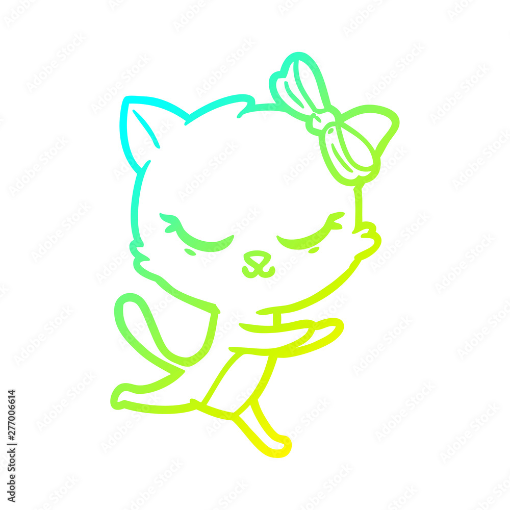 cold gradient line drawing cute cartoon cat with bow cold gradient line drawing cute cartoon cat with bow
