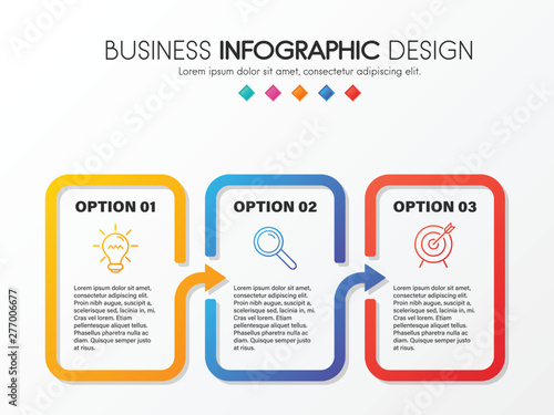 Colourful business infographic with 3 options. Vector