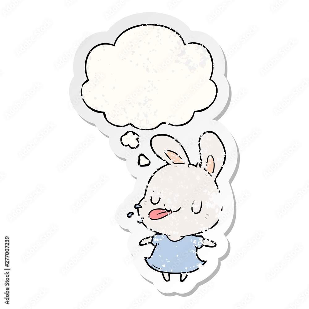 cartoon rabbit and thought bubble as a distressed worn sticker cartoon rabbit and thought bubble as a distressed worn sticker