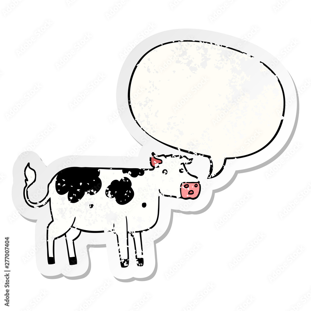 cartoon cow and speech bubble distressed sticker cartoon cow and speech bubble distressed sticker