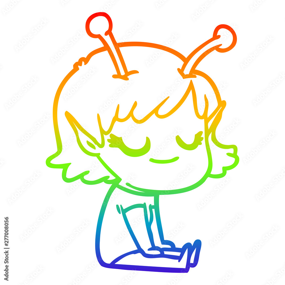 rainbow gradient line drawing smiling alien girl cartoon rainbow gradient line drawing smiling alien girl cartoon