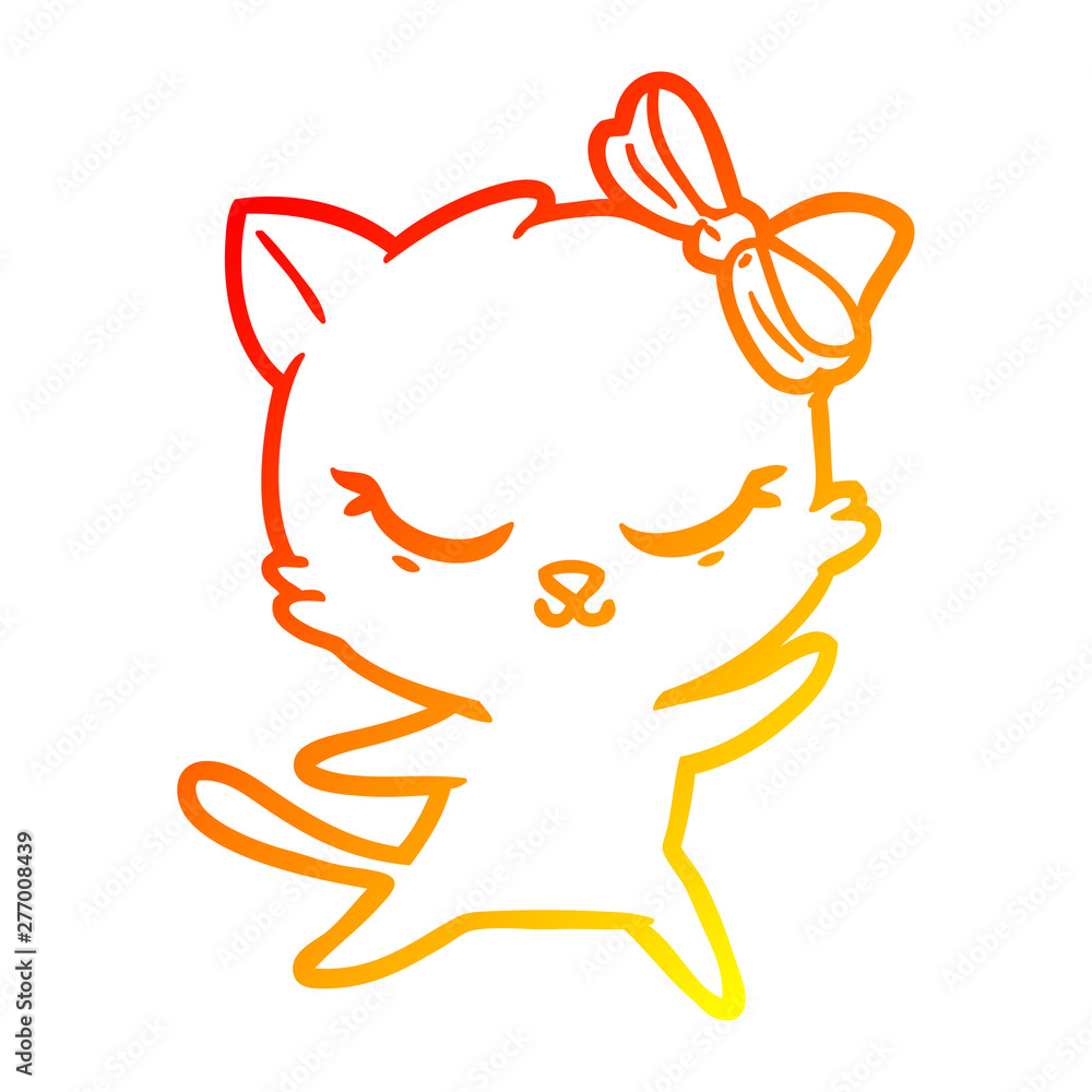 warm gradient line drawing cute cartoon cat with bow warm gradient line drawing cute cartoon cat with bow