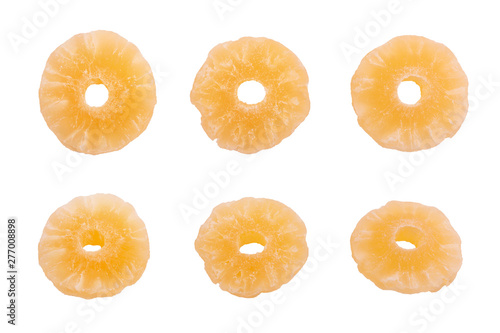 dried pineapple isolate on a white background  a set of different pieces of fruit