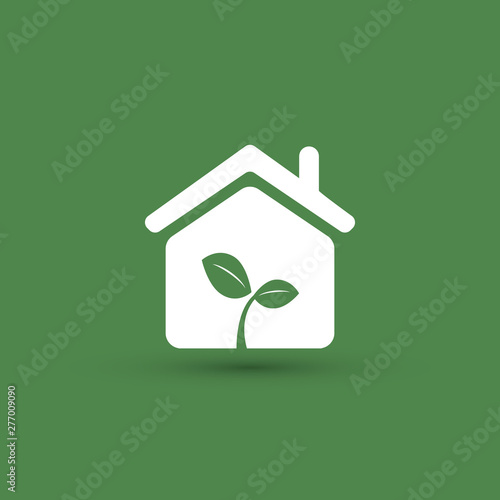 Eco Smart Home Concept Design - House Icon with Leaves