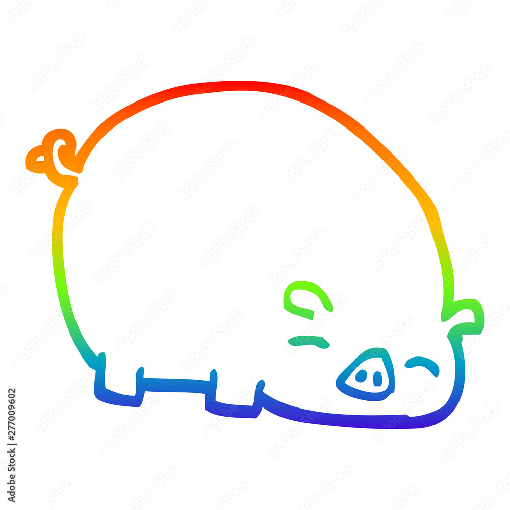 rainbow gradient line drawing cartoon pig