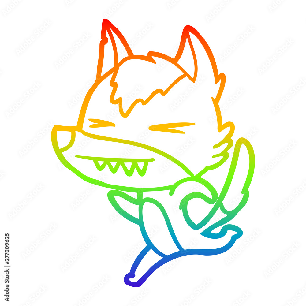 Fototapeta premium rainbow gradient line drawing angry wolf running