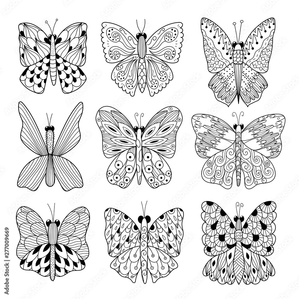 Naklejka Black and white butterflies collection
